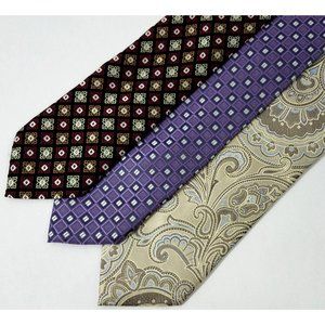 3x Pronto Uomo Men's Neckties ties All Silk Paisley geometric shapes squares